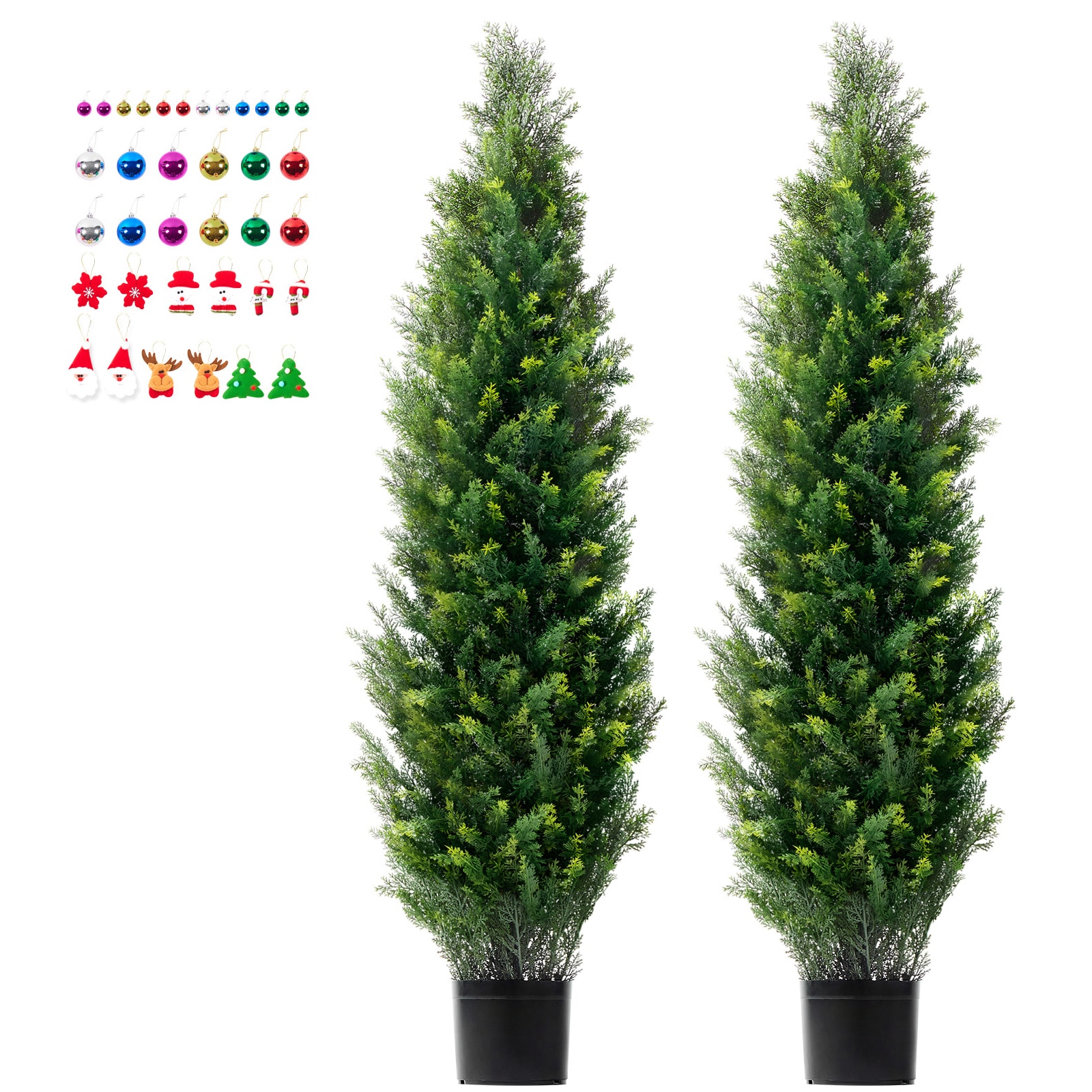 2 Pack 5' Artificial Cedar Topiary Tree Plant UV Decor In/Outdoor_voghion.com
